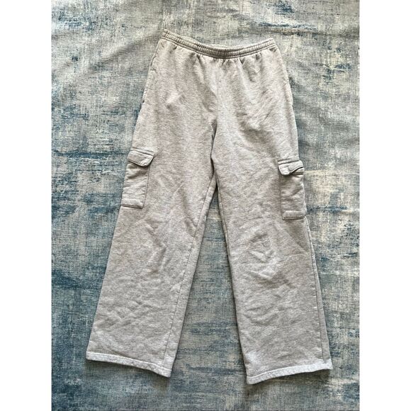 Brandy Melville Cargo Heathered Gray Wide Leg Sweatpants One Size / Small - Picture 1 of 6